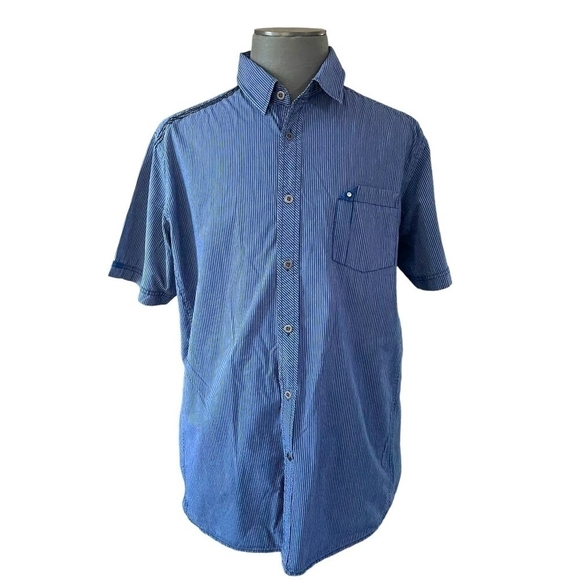 Men’s Shirt Button Front ANGELO LITRICO Cotton Shirt Blue Stripes All Over Shirt - Picture 1 of 6